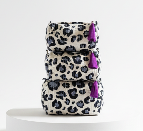 Cosmetic Bags - Blue Leopard Print - Set of 3