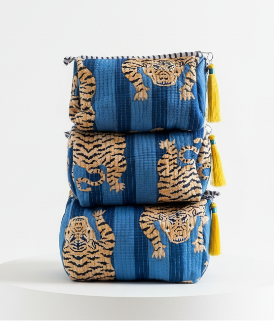 Cosmetic Bag - Dark Blue Tiger Stripe - Set of 3