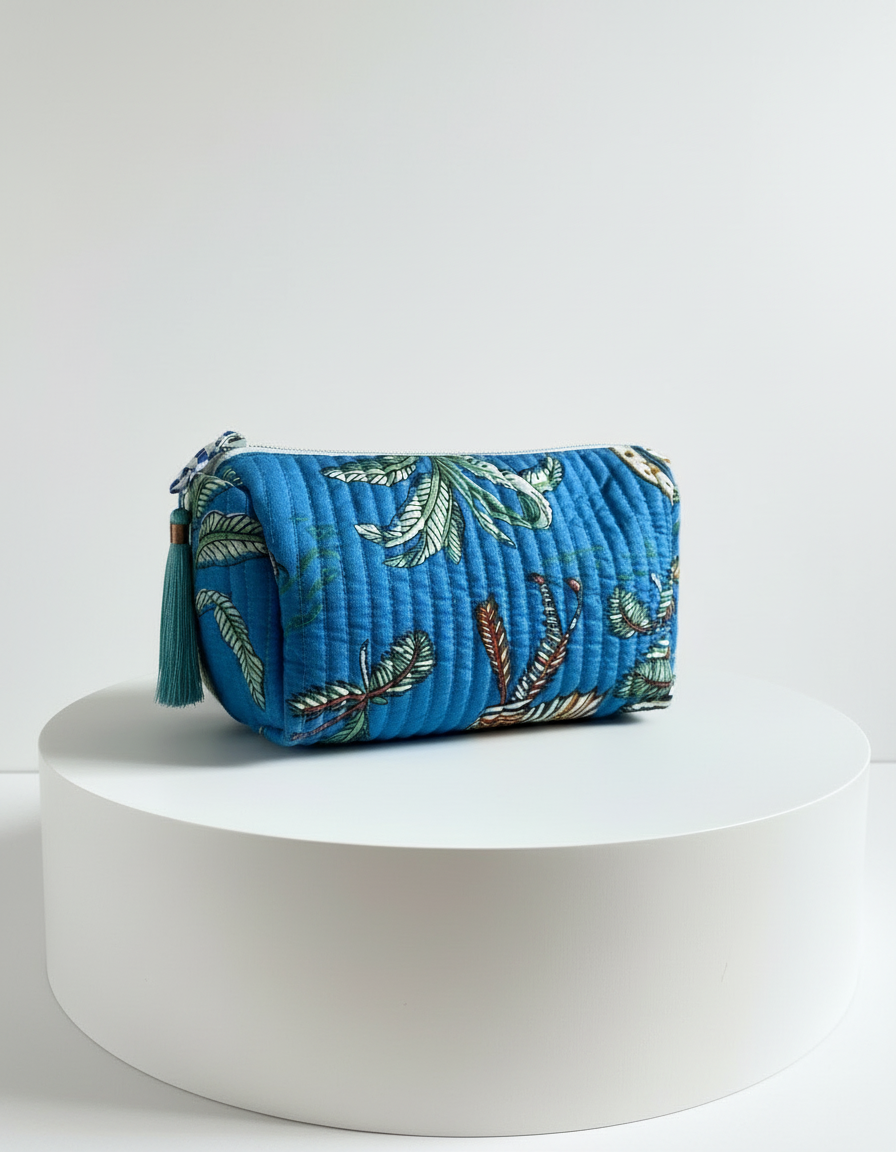 Cosmetic Bag - Bright Blue Tropical Print set of 3