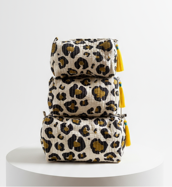 Cosmetic Bags - Gold Leopard Print - Set of 3