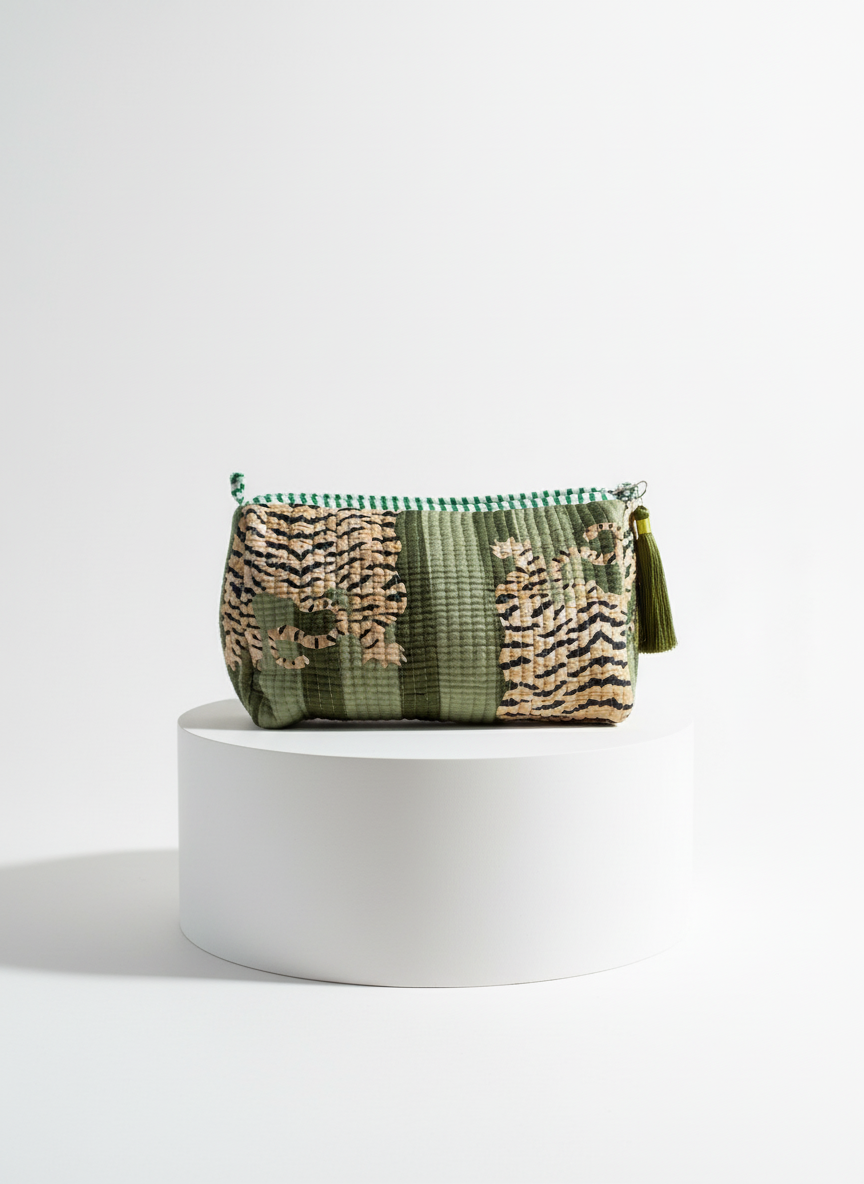 Cosmetic Bags - Light & Dark Green Tiger Stripe - Set of 3