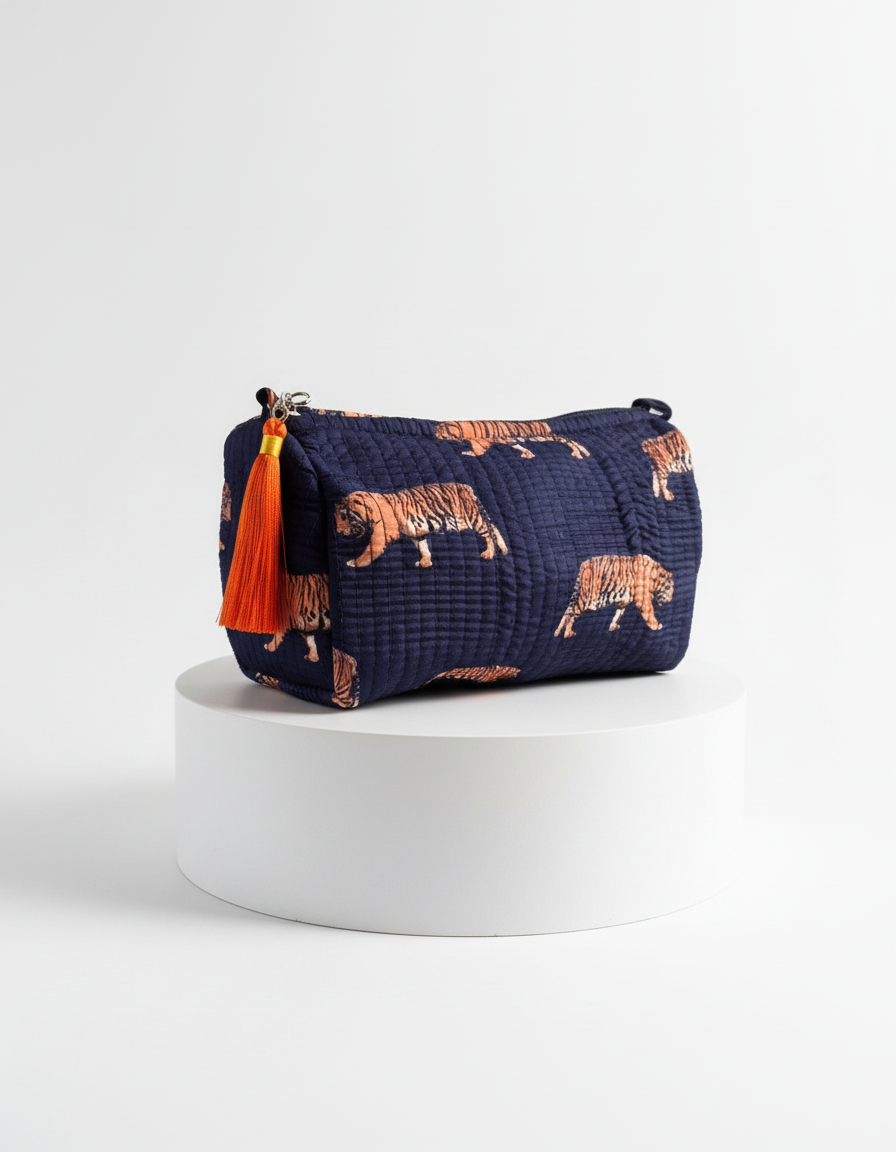 Cosmetic Bags - Navy Blue & Orange Tiger - Set of 3