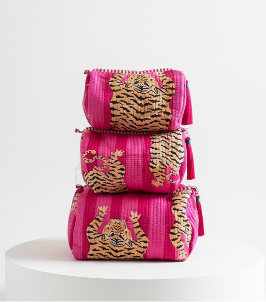 Cosmetic Bags - Pink Tiger Stripes - Set of 3