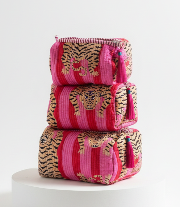 Cosmetic Bags - Red & Pink Tiger Stripes - Set of 3