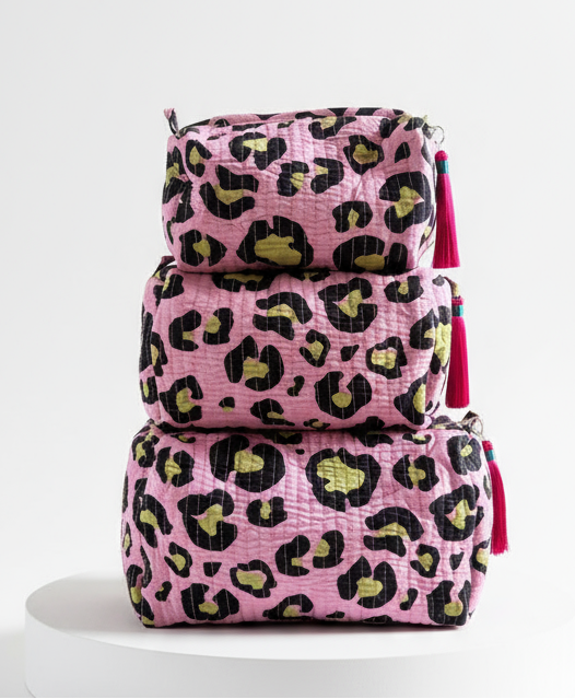 Cosmetic Bags - Pink Leopard print - Set of 3