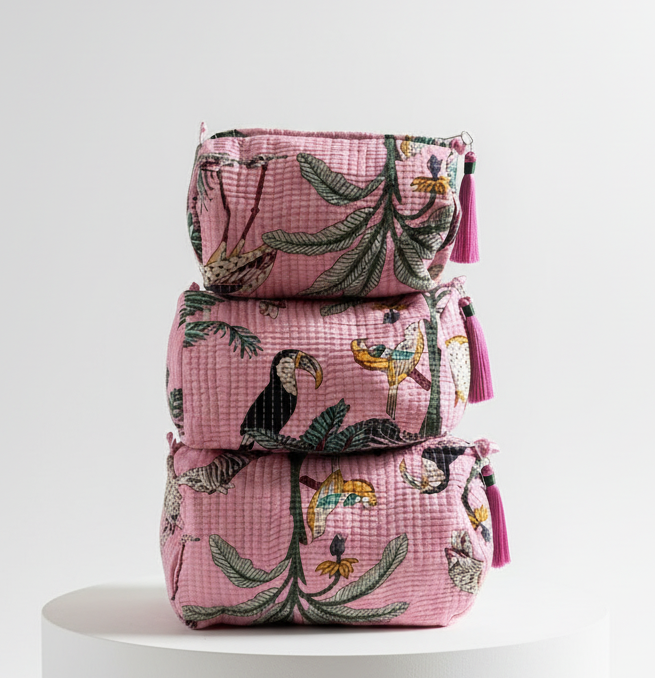Cosmetic Bags - Pink Tropical - Set of 3