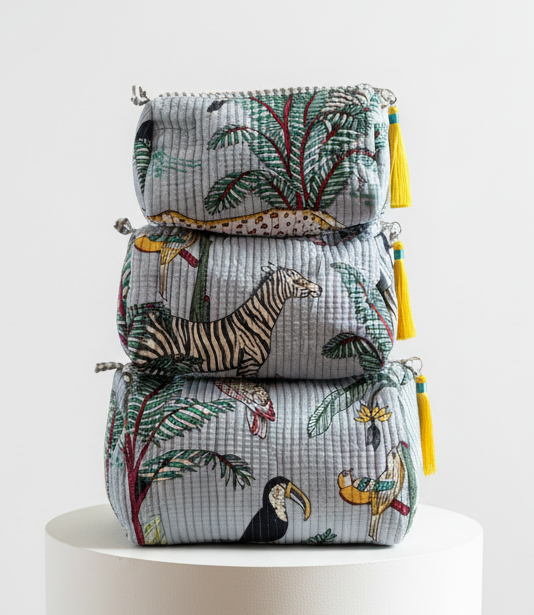 Cosmetic Bags - Powder Blue Tropical - Set of 3