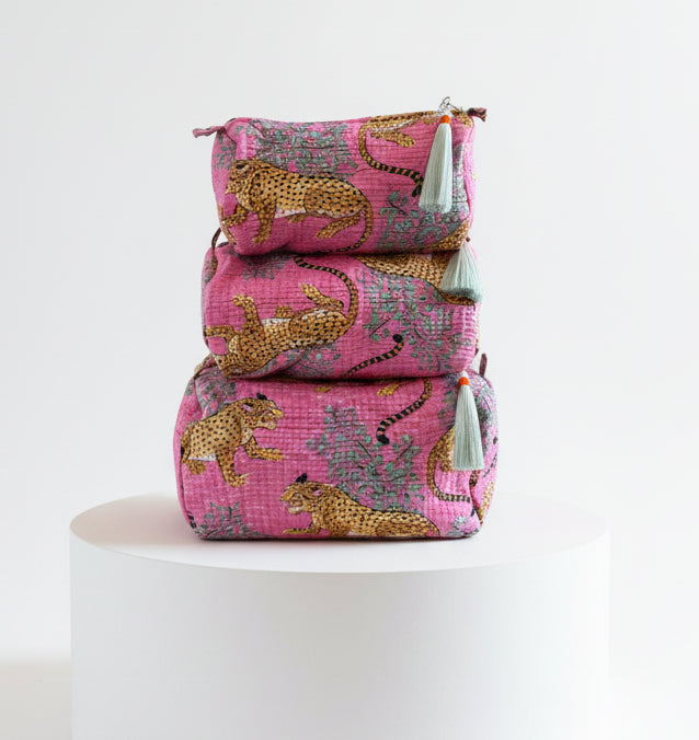 Cosmetic Bags - Hot Pink Cheetah Print - Set of 3