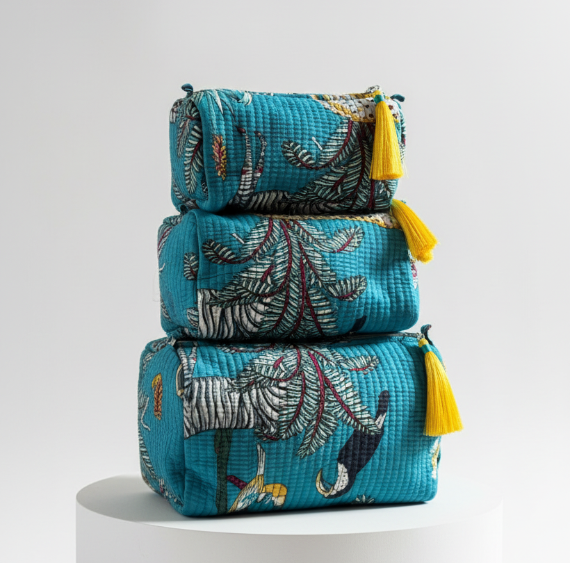Cosmetic Bags - Teal Tropical Print - Set of 3