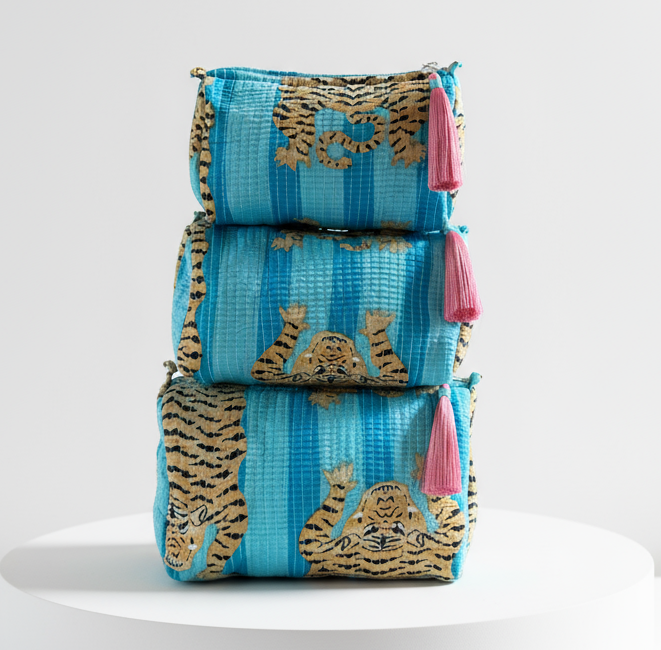 Cosmetic Bags - Turquoise Tiger Stripe - Set of 3