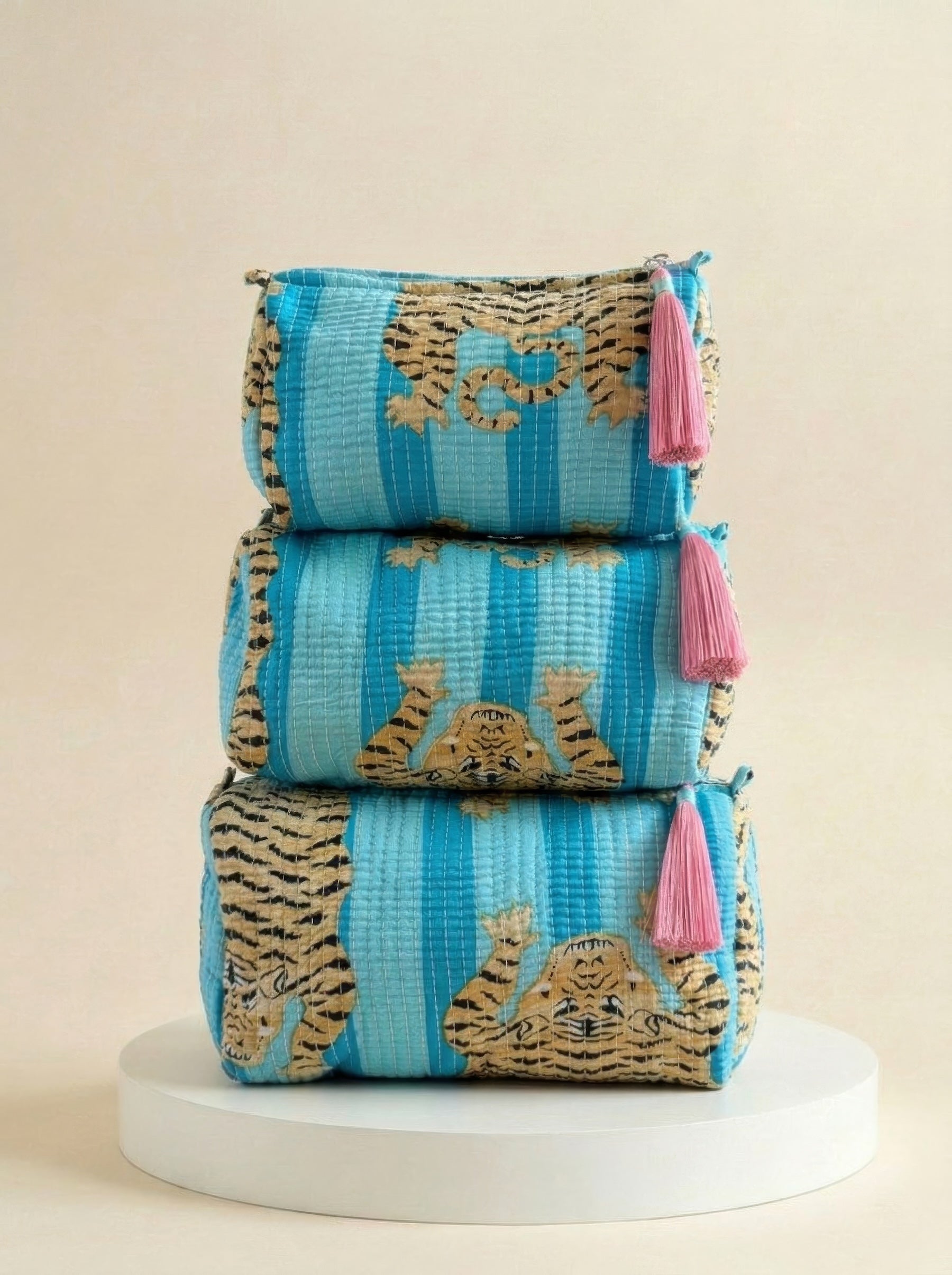 Cosmetic Bags - Turquoise Tiger Stripe - Set of 3