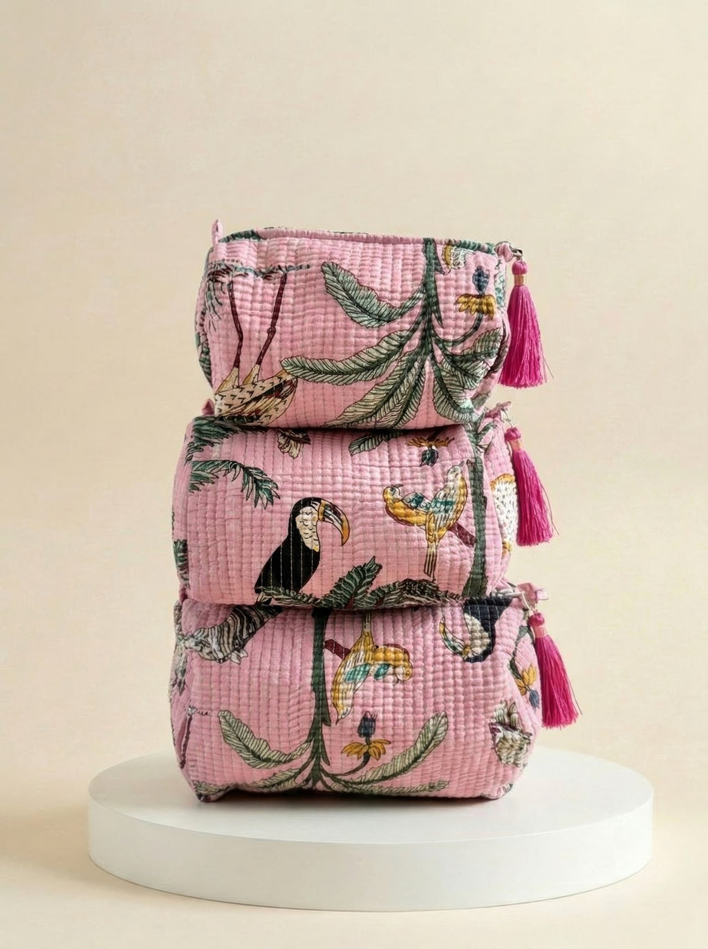 Cosmetic Bags - Pink Tropical - Set of 3