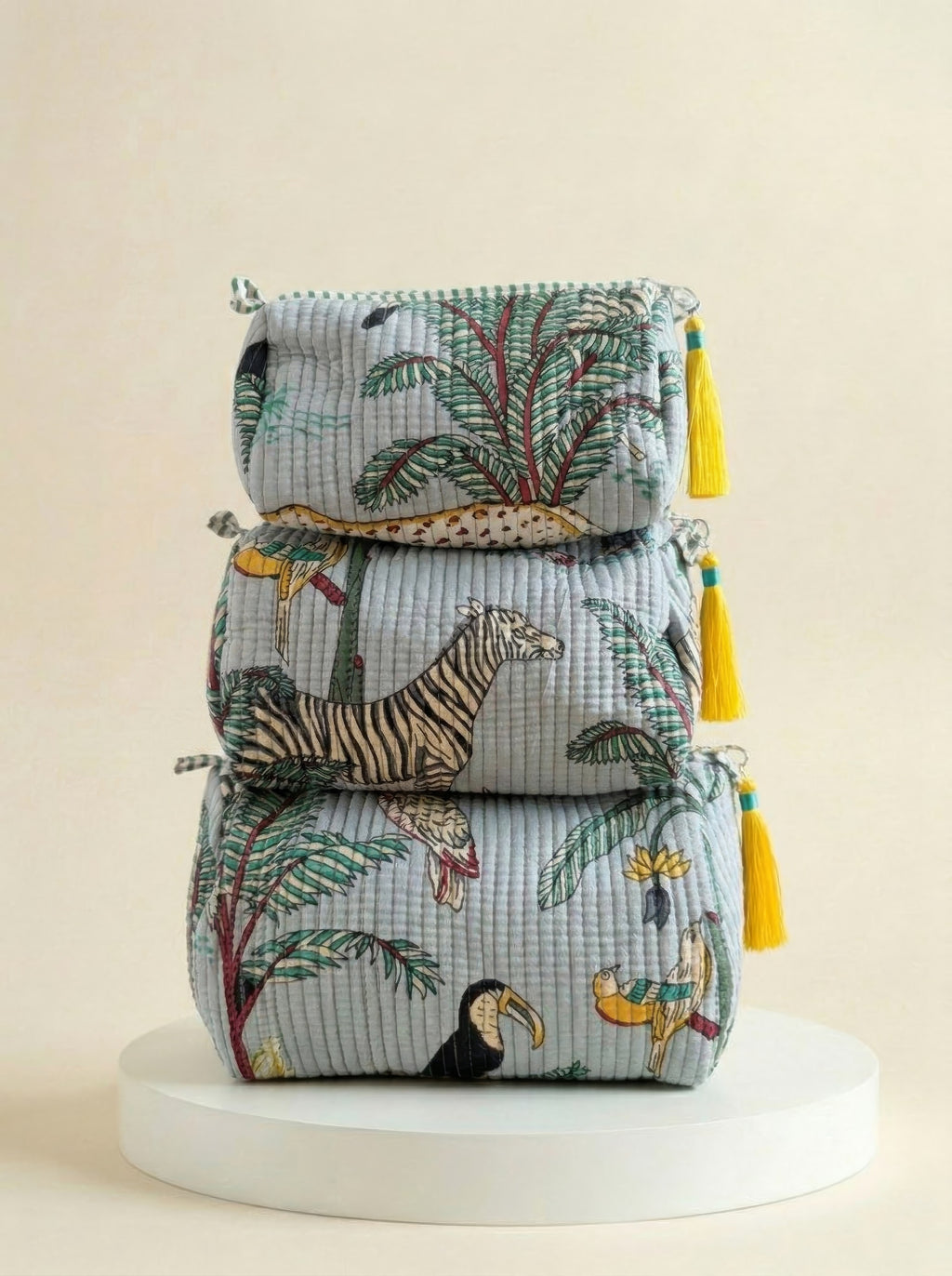 Cosmetic Bags - Powder Blue Tropical - Set of 3