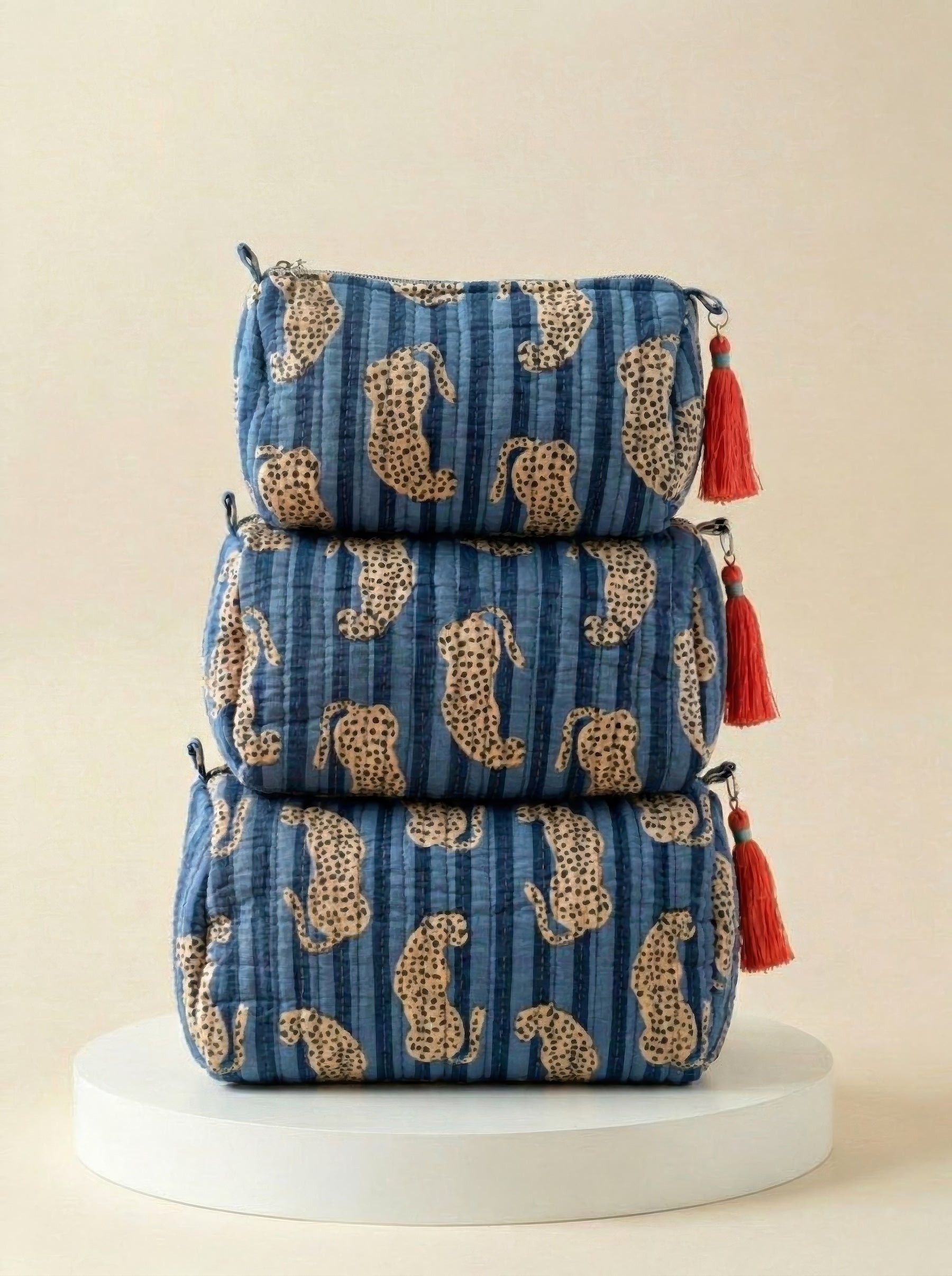 Cosmetic Bags - Dark Blue Cheetah Stripe- Set of 3