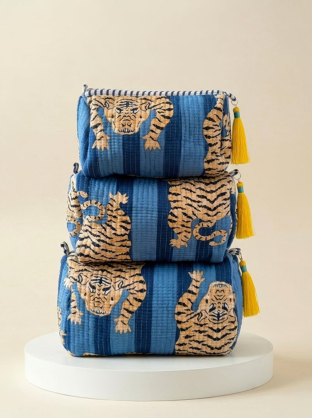Cosmetic Bag - Dark Blue Tiger Stripe - Set of 3