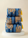 Cosmetic Bag - Dark Blue Tiger Stripe - Set of 3