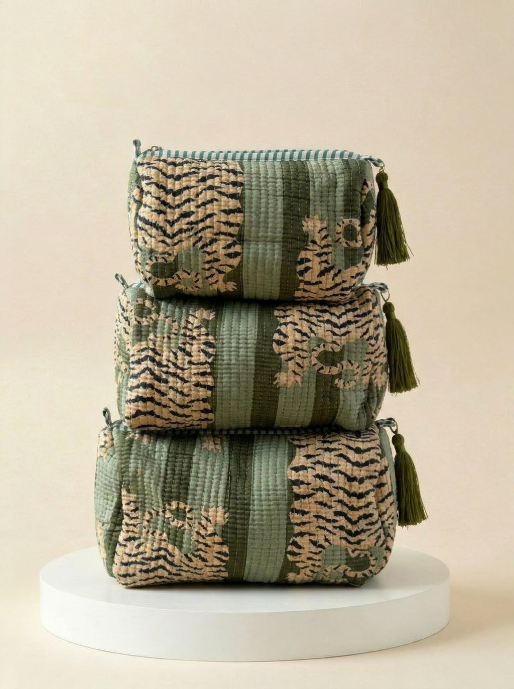 Cosmetic Bags - Light & Dark Green Tiger Stripe - Set of 3