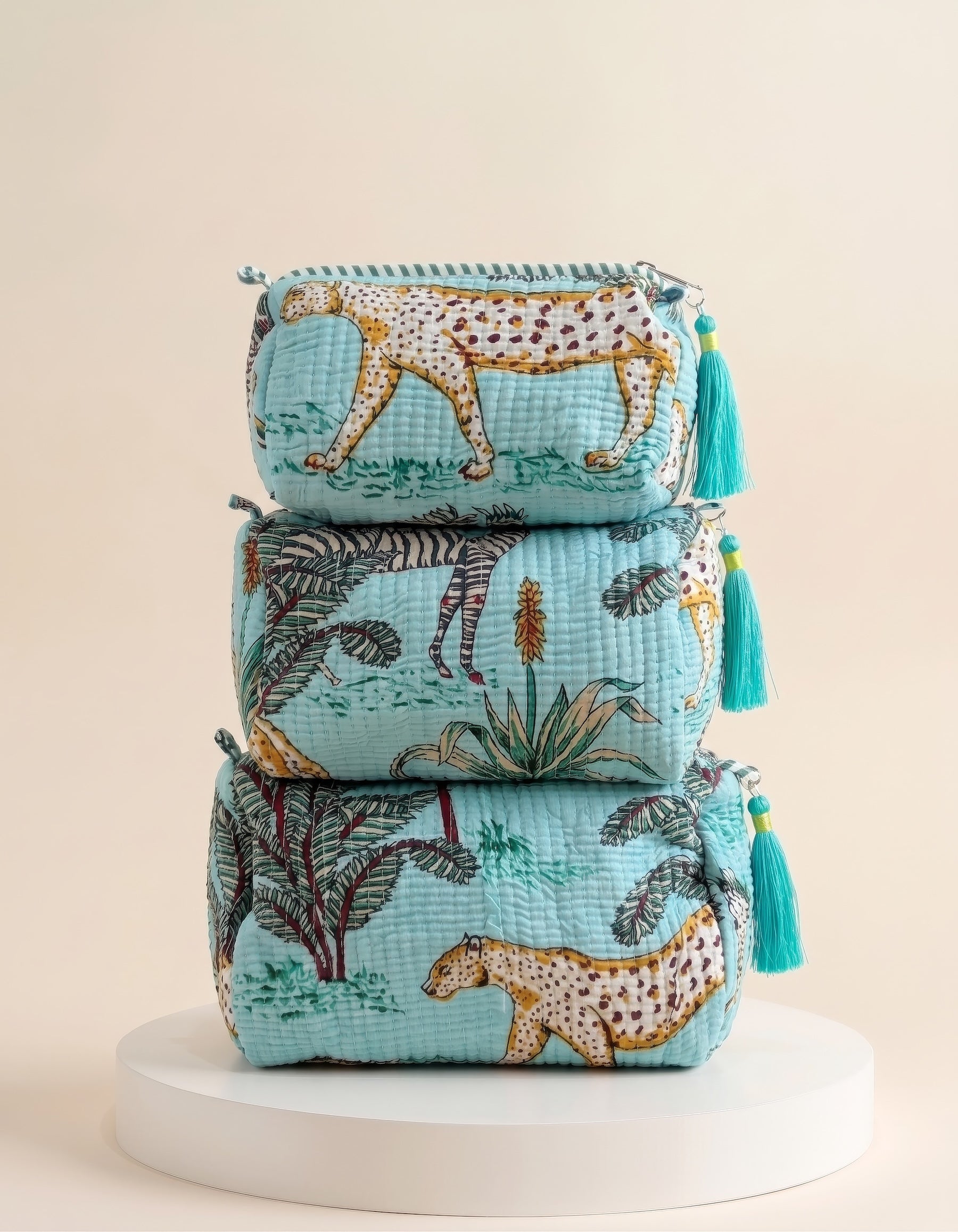 Cosmetic Bags - Turquoise Blue Tropical - Set of 3