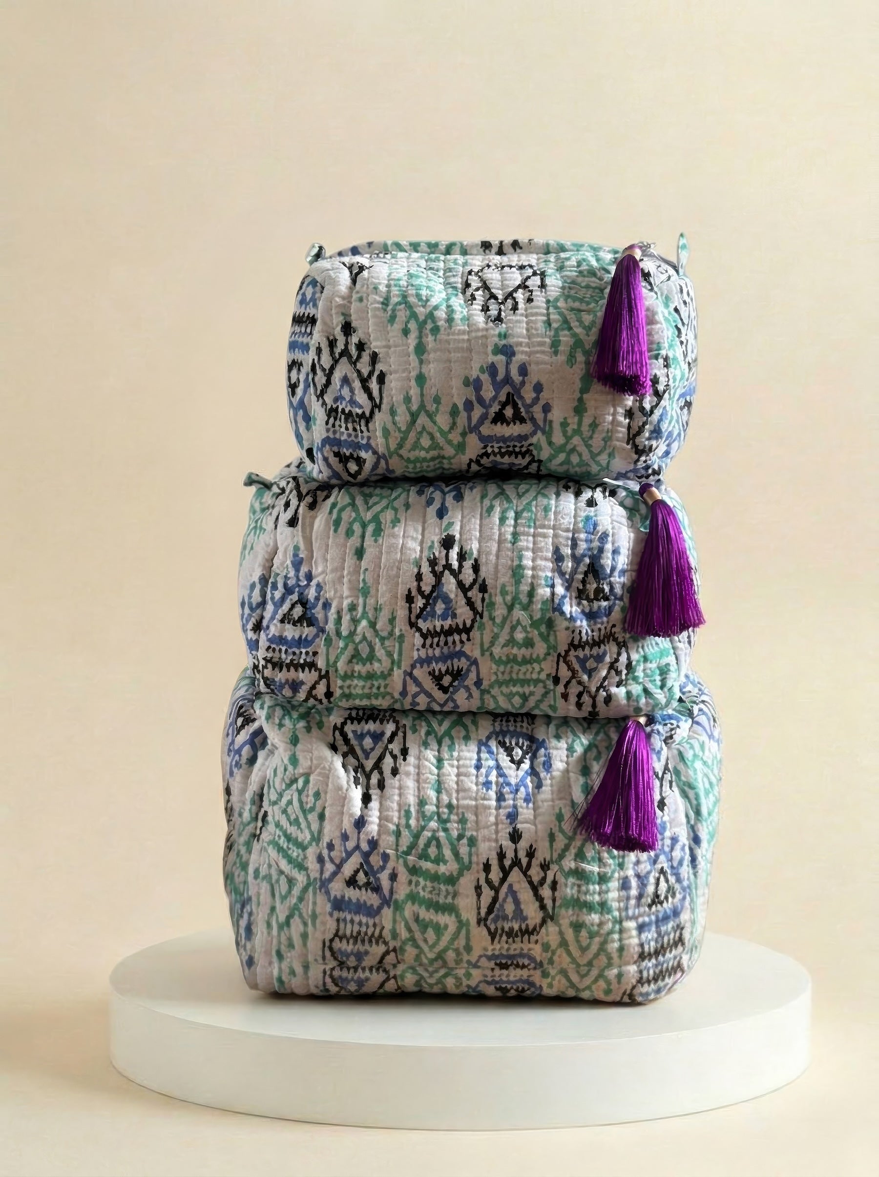 Cosmetic Bags - White & Green Abstract - Set of 3