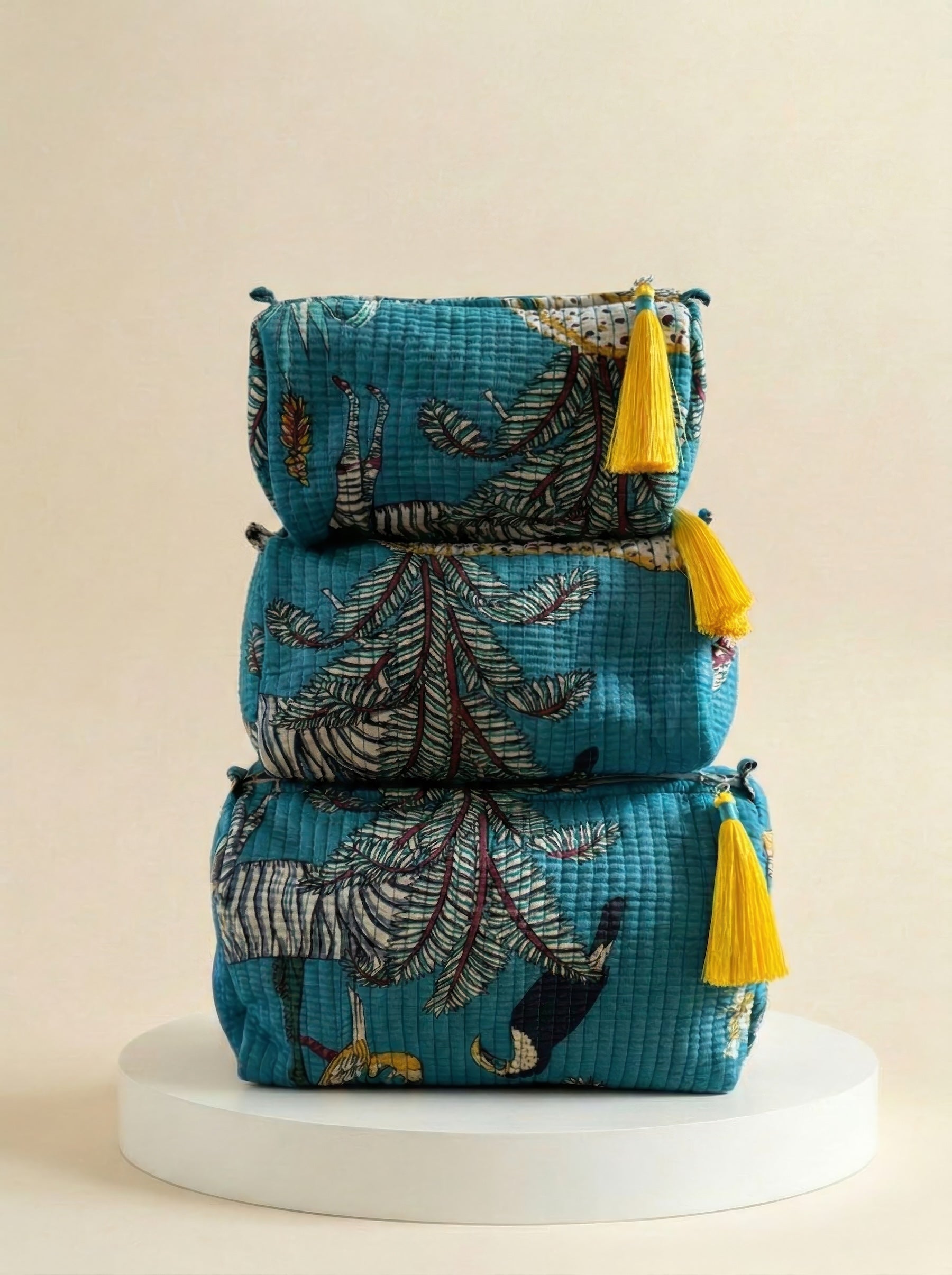 Cosmetic Bags - Teal Tropical Print - Set of 3