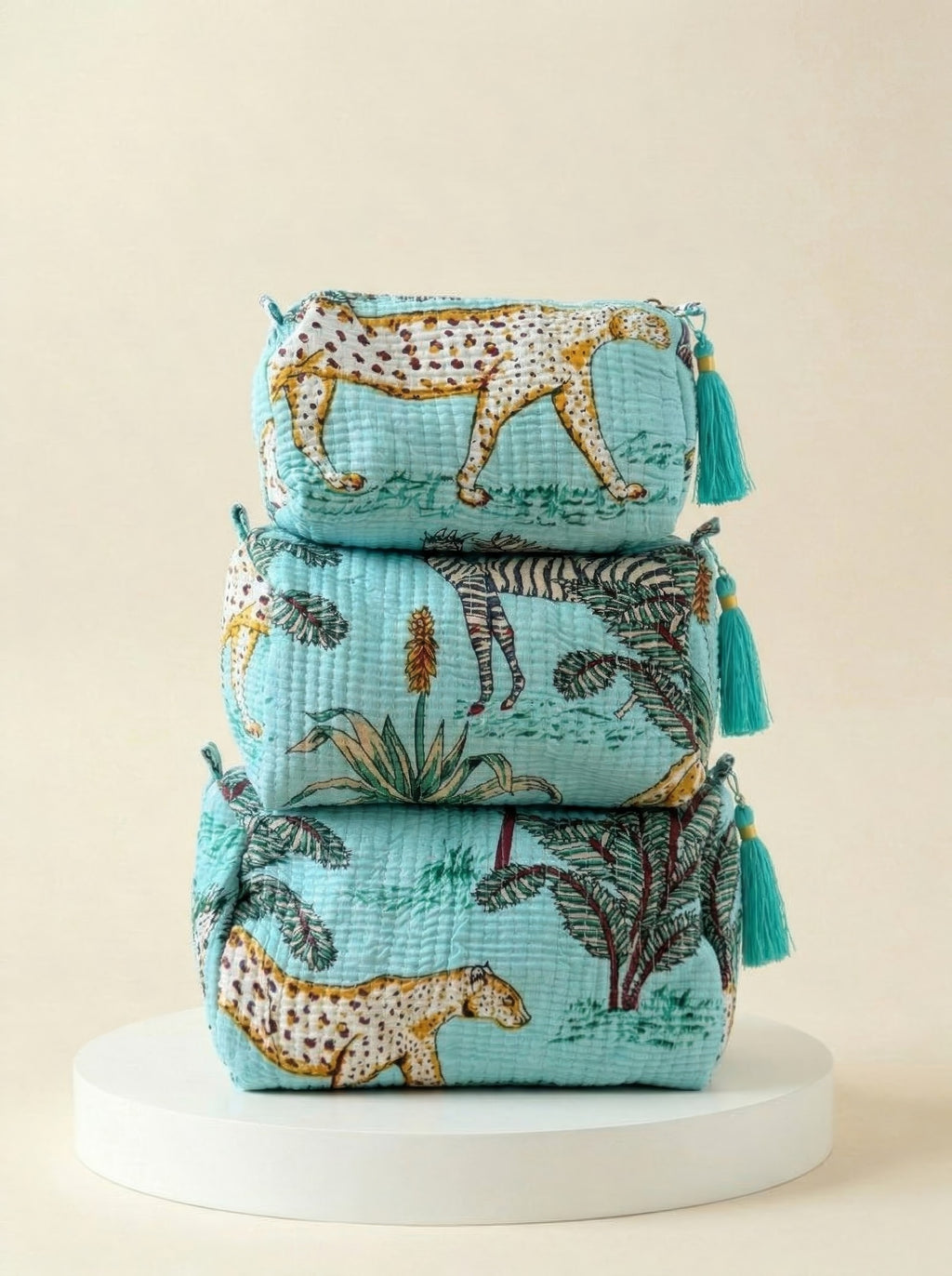Cosmetic Bags - Turquoise Blue Tropical - Set of 3