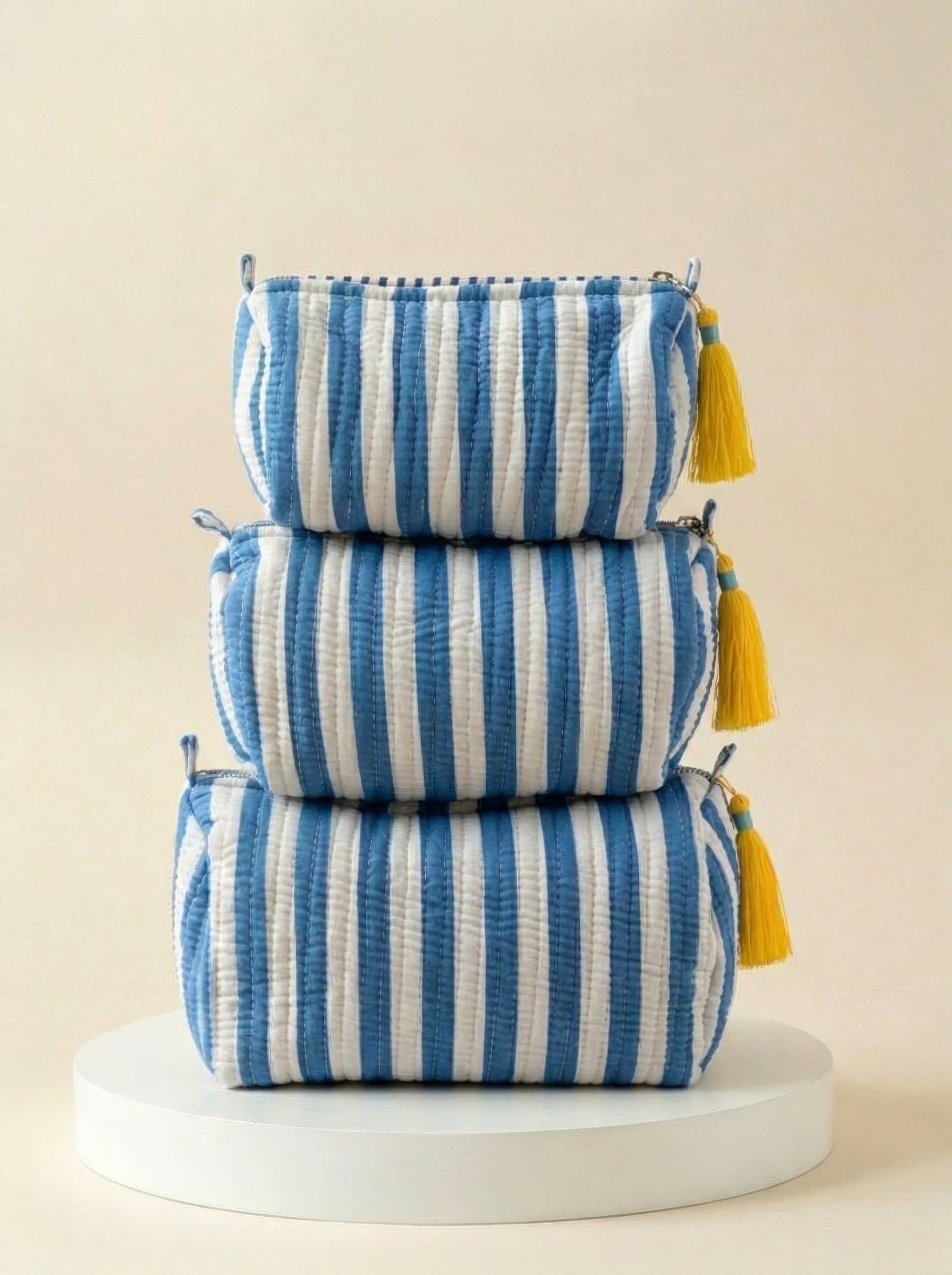 Cosmetic Bags - Blue Stripe - Set of 3