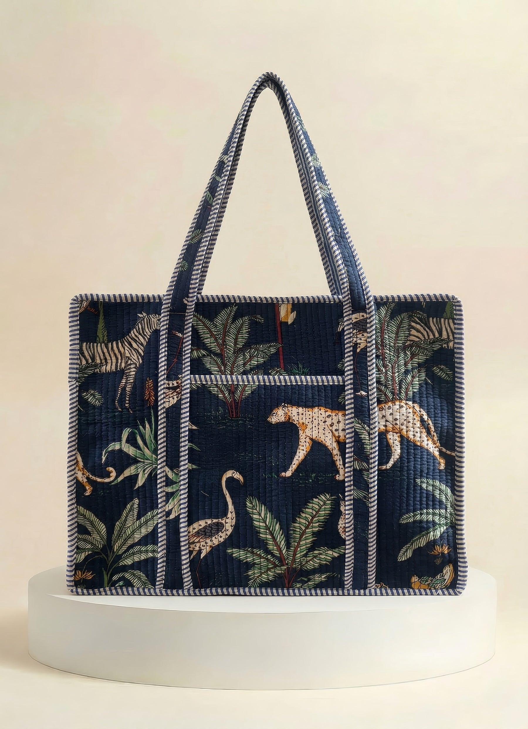 Zip Tote  - Navy Tropical