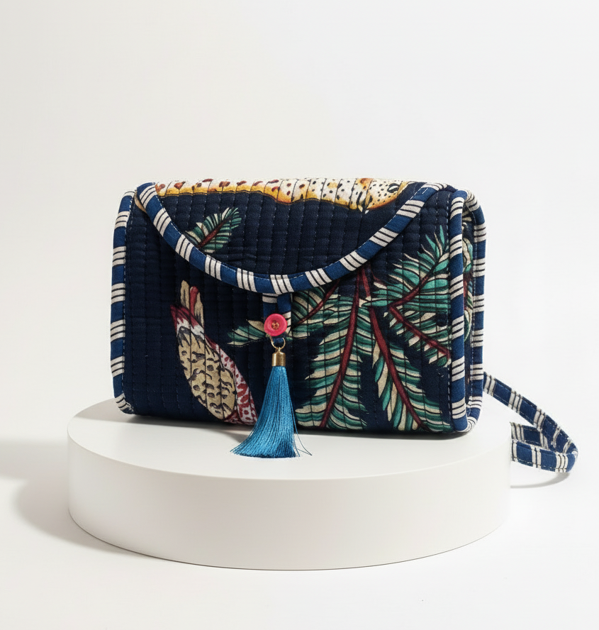 Mini Purse - Dark Blue Tropical