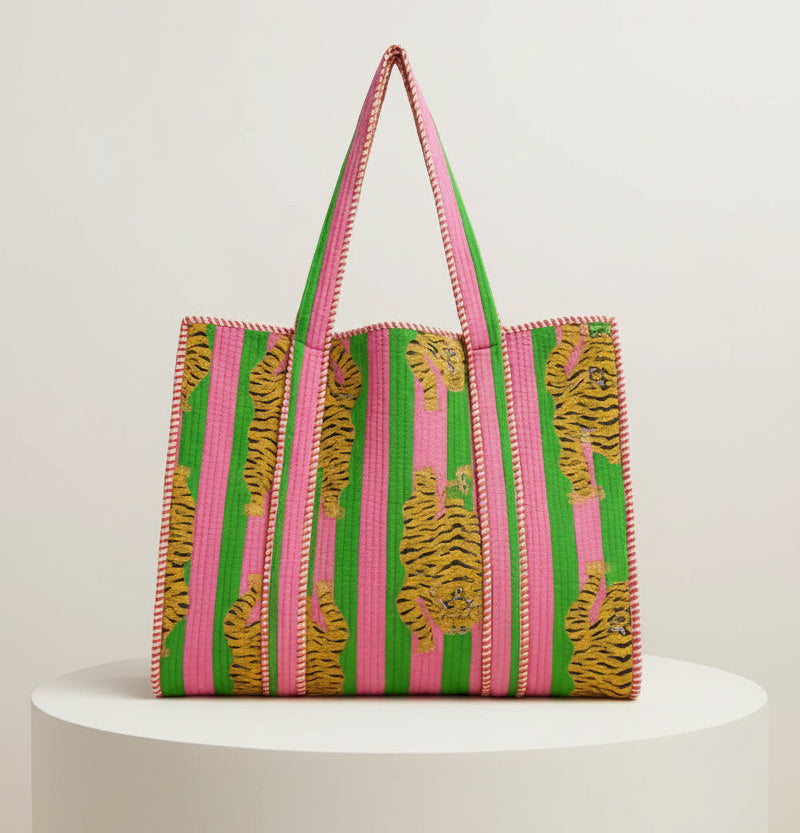 Tote - Pink & Green Tiger Stripe