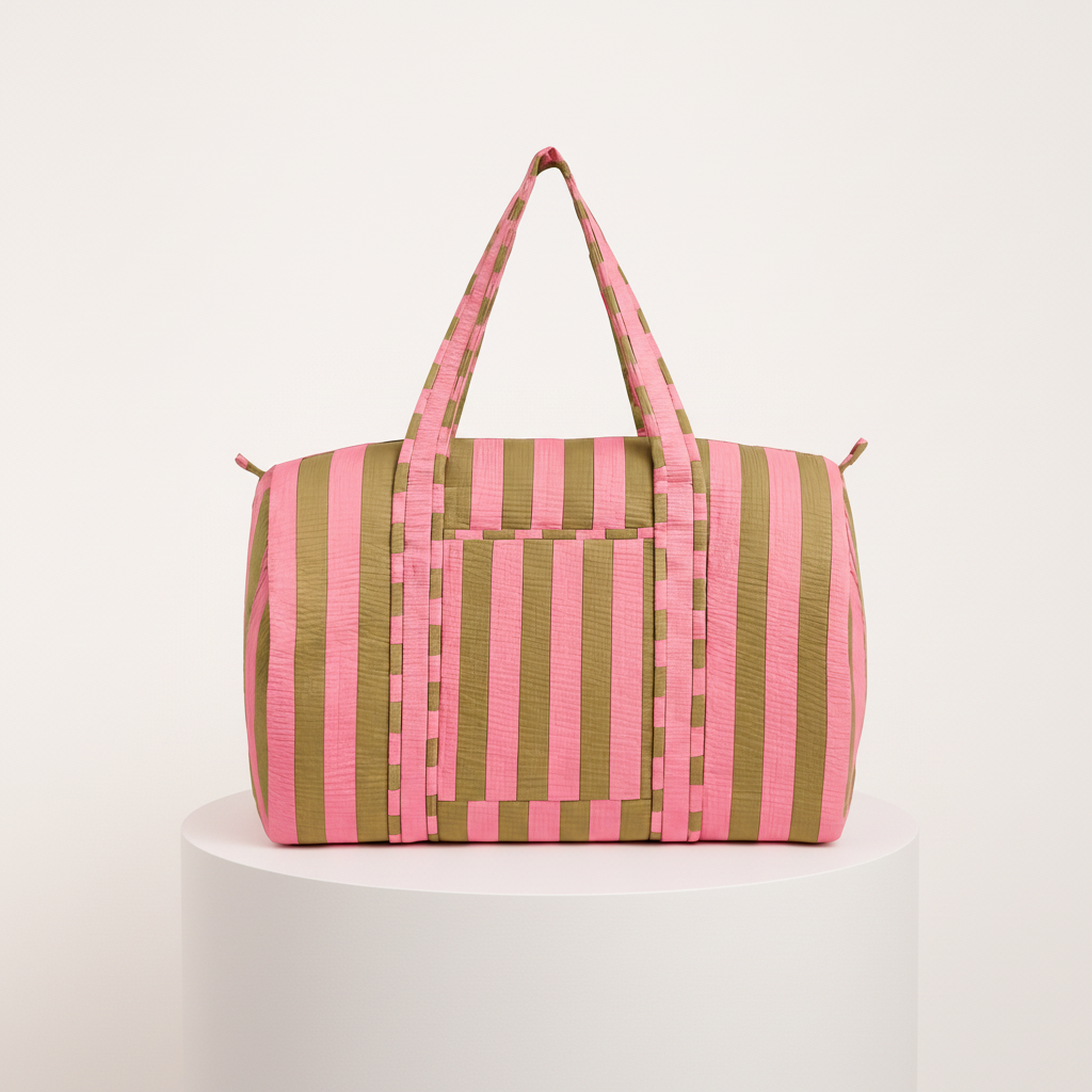 Weekend Bag - Pink and Tan Stripe
