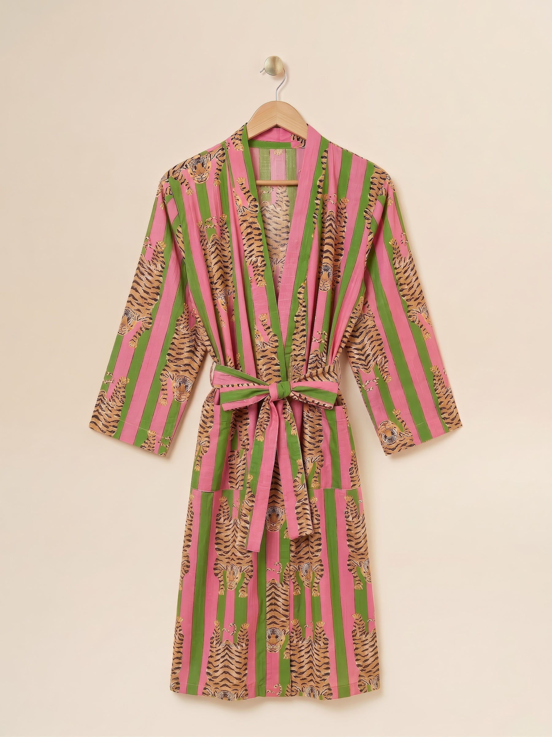 Robe - Pink & Green Stripe Tiger Print
