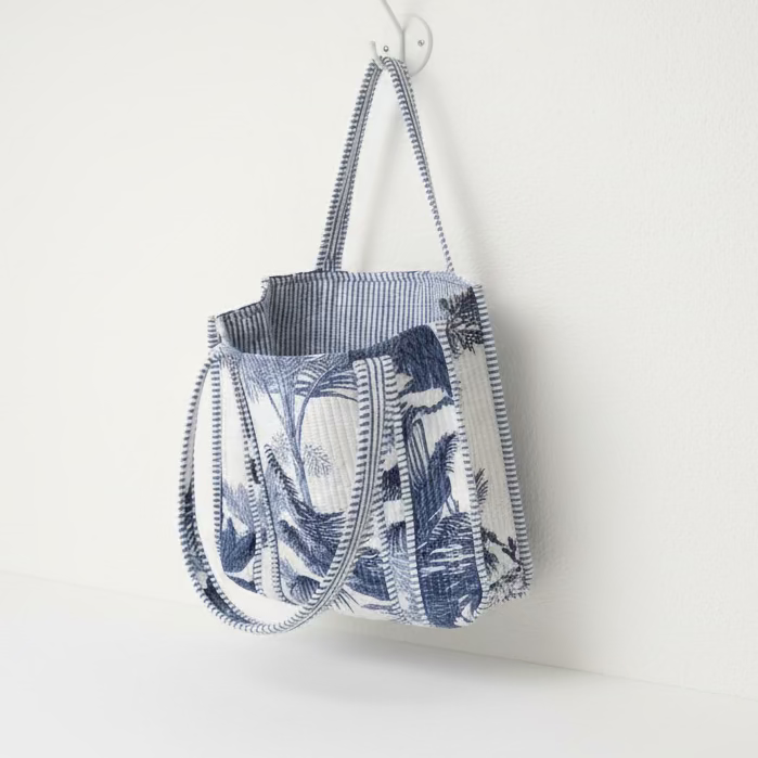 Small Tote - Blue Palm Print