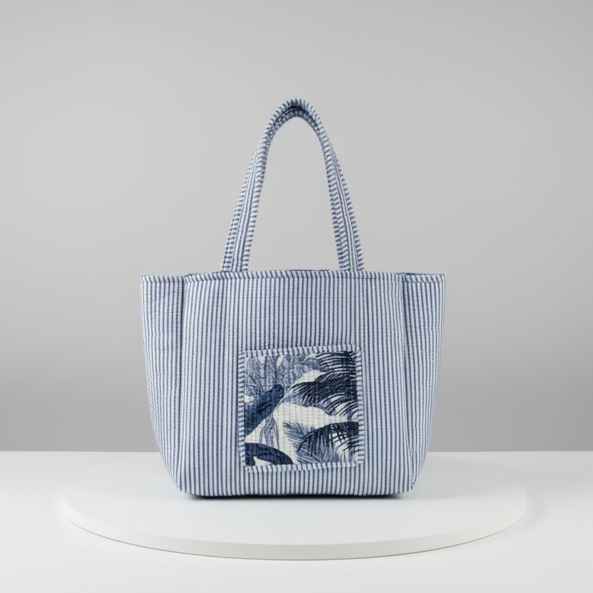 Small Tote - Blue Palm Print