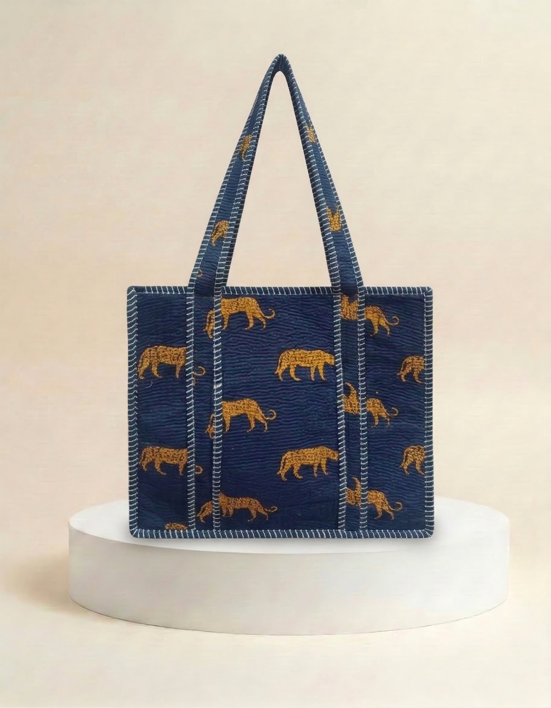 Small Tote - Navy Cheetah Print
