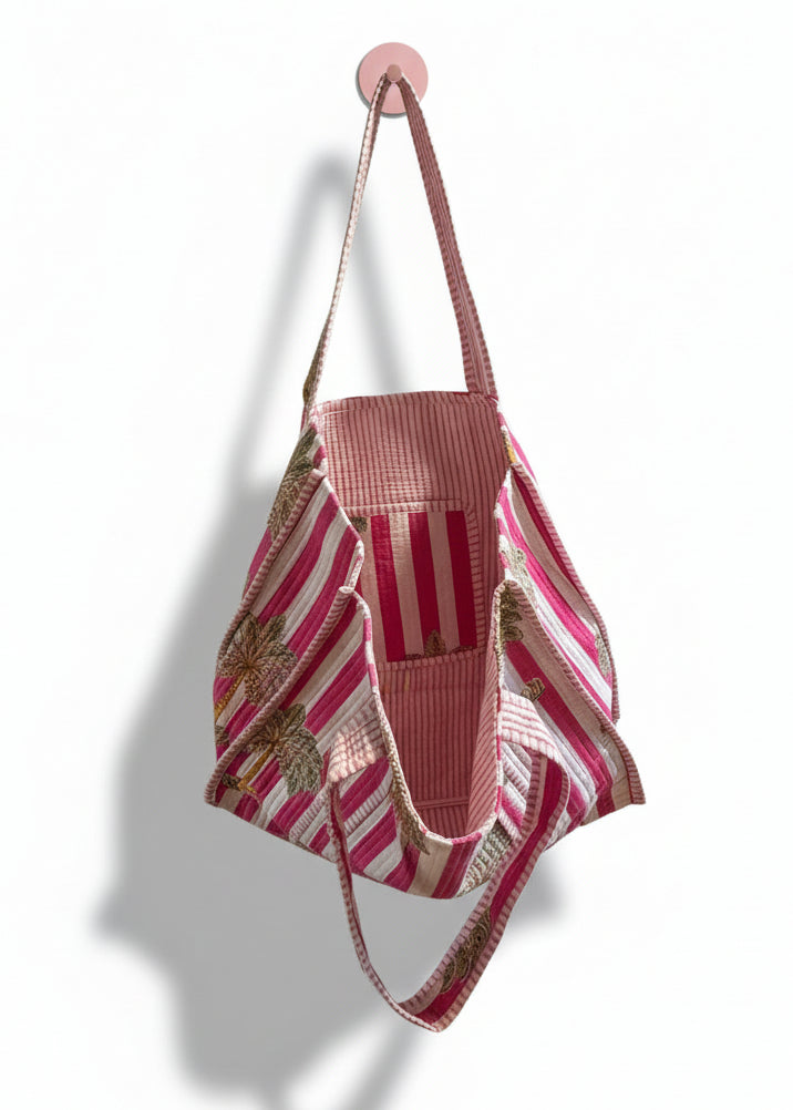 Tote  - Pink Palm Tree Stripes