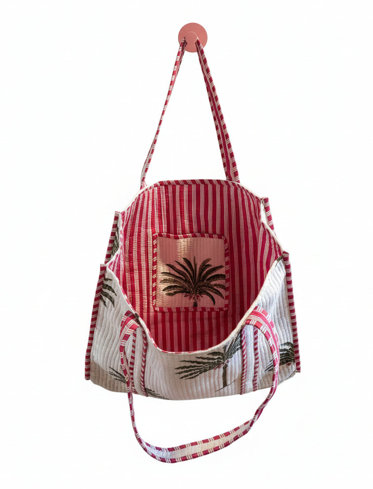 Tote - White & Pink Palm Tree