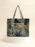 Velvet Zip Tote  - Green Tropical