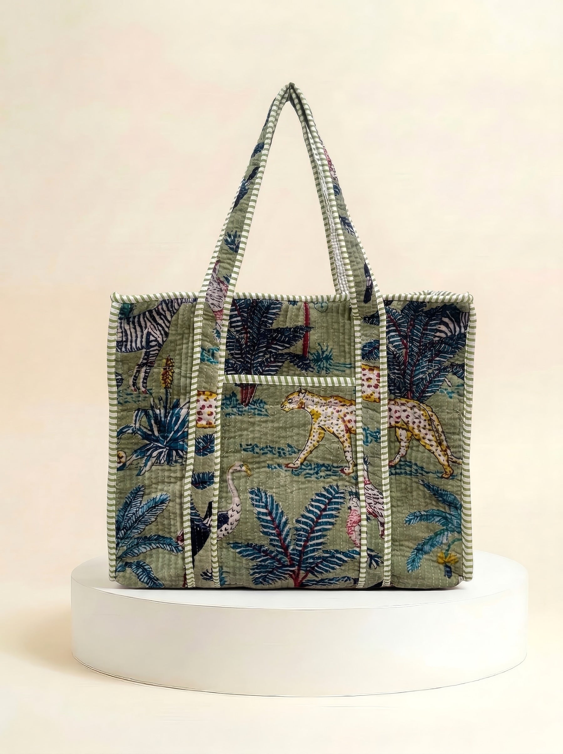 Velvet Zip Tote  - Green Tropical