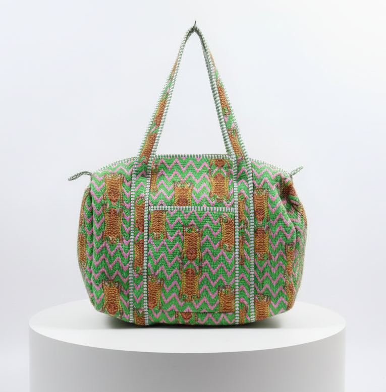 Weekend Bag - Pink & Green Tiger Zig Zag