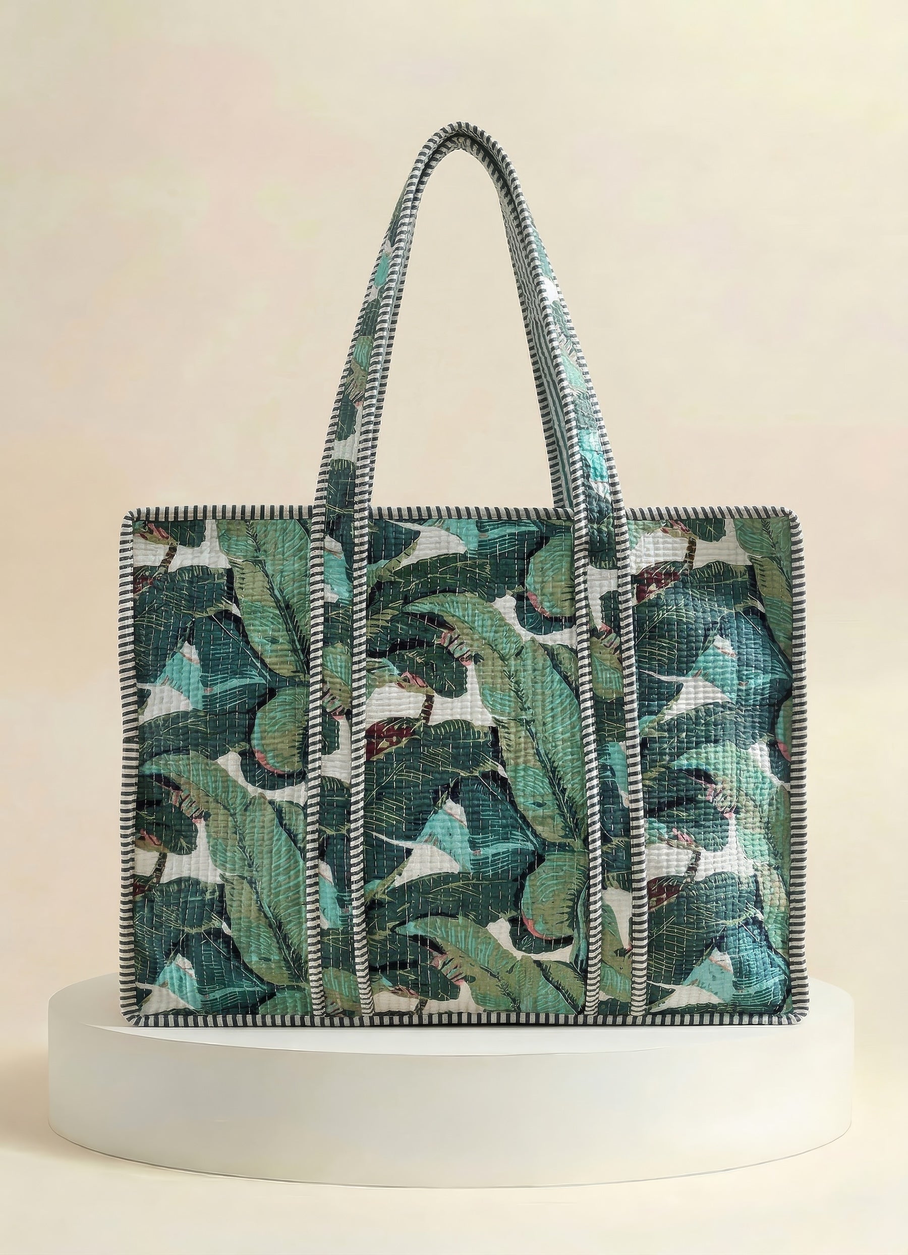 Zip Tote  - Green Palm Print