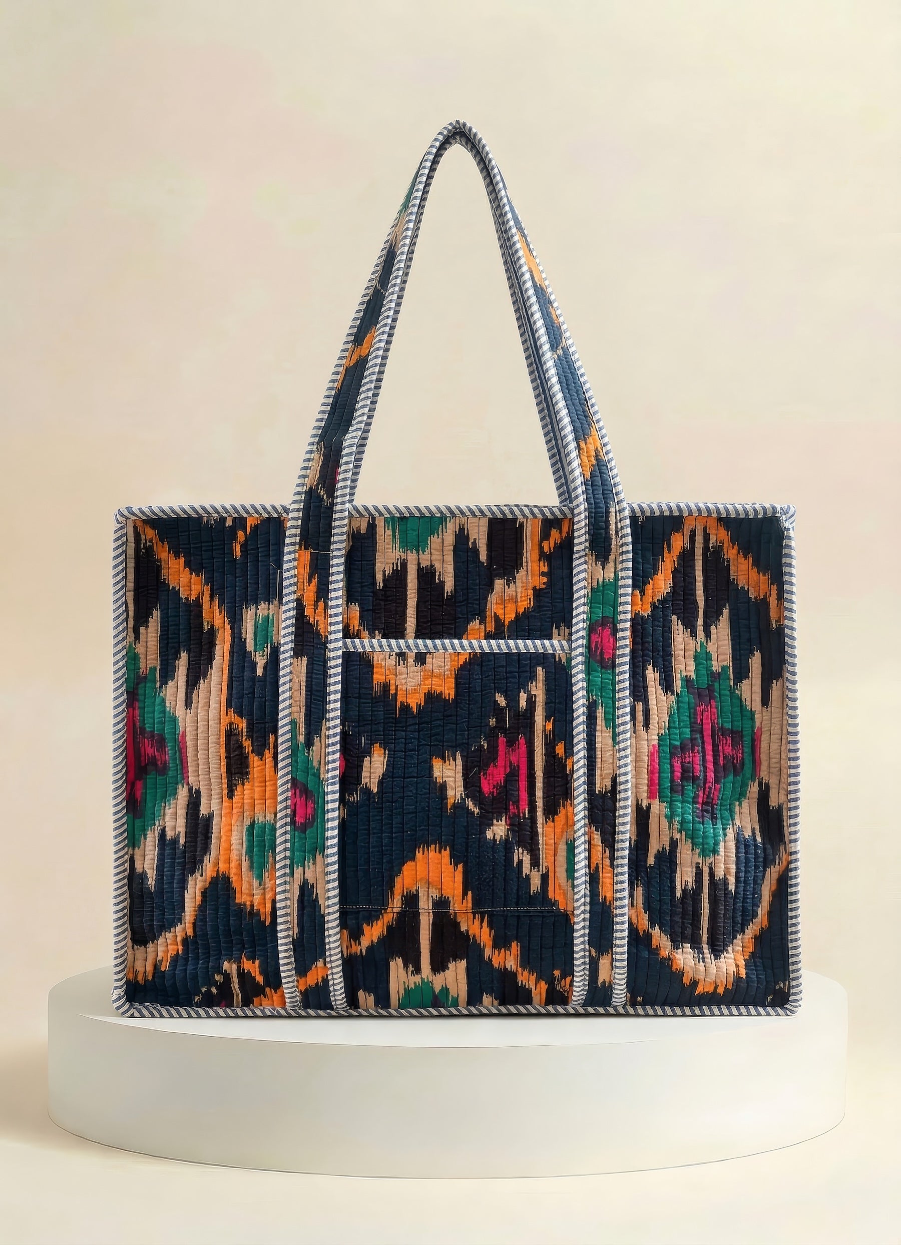 Zip Tote  - Navy Abstract