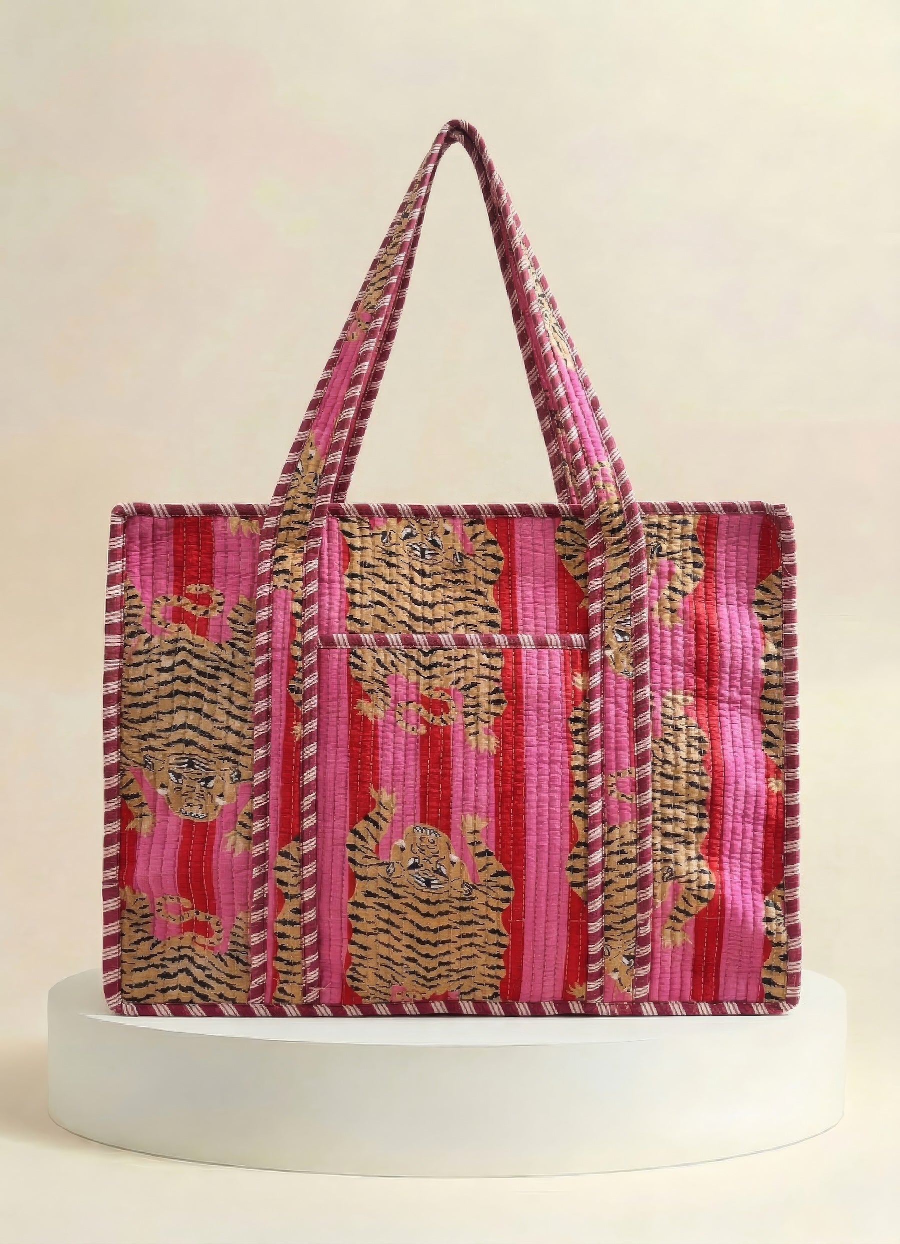Zip Tote  - Red & Pink Tiger Stripe